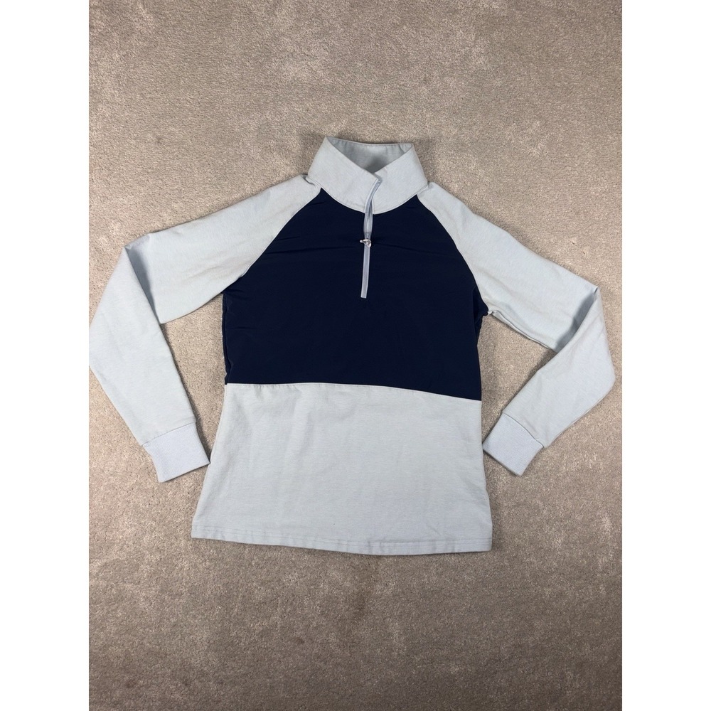 FootJoy Women's Cozy Hybrid Mid-Layer Quarter-Zip pullover Navy/sky Small